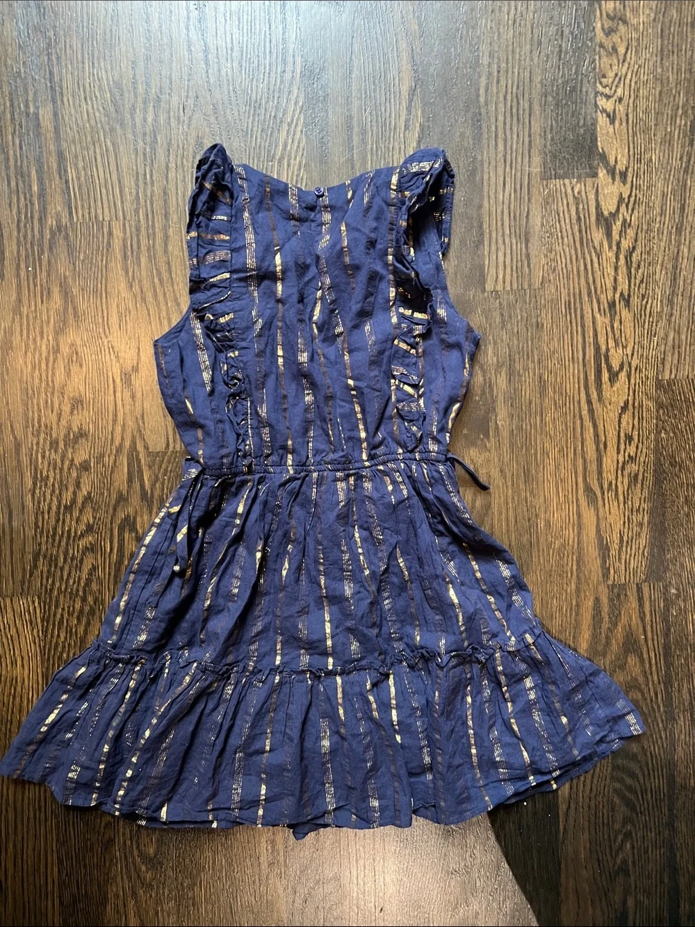 Aqua Girls Navy Blue and Gold Metallic Stripe Dress | M